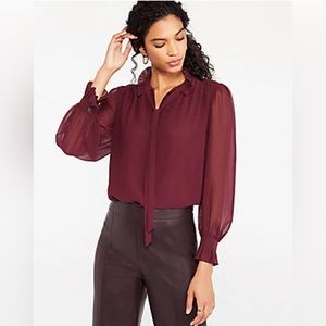 Ann Taylor Ruffle Tie Neck Blouse